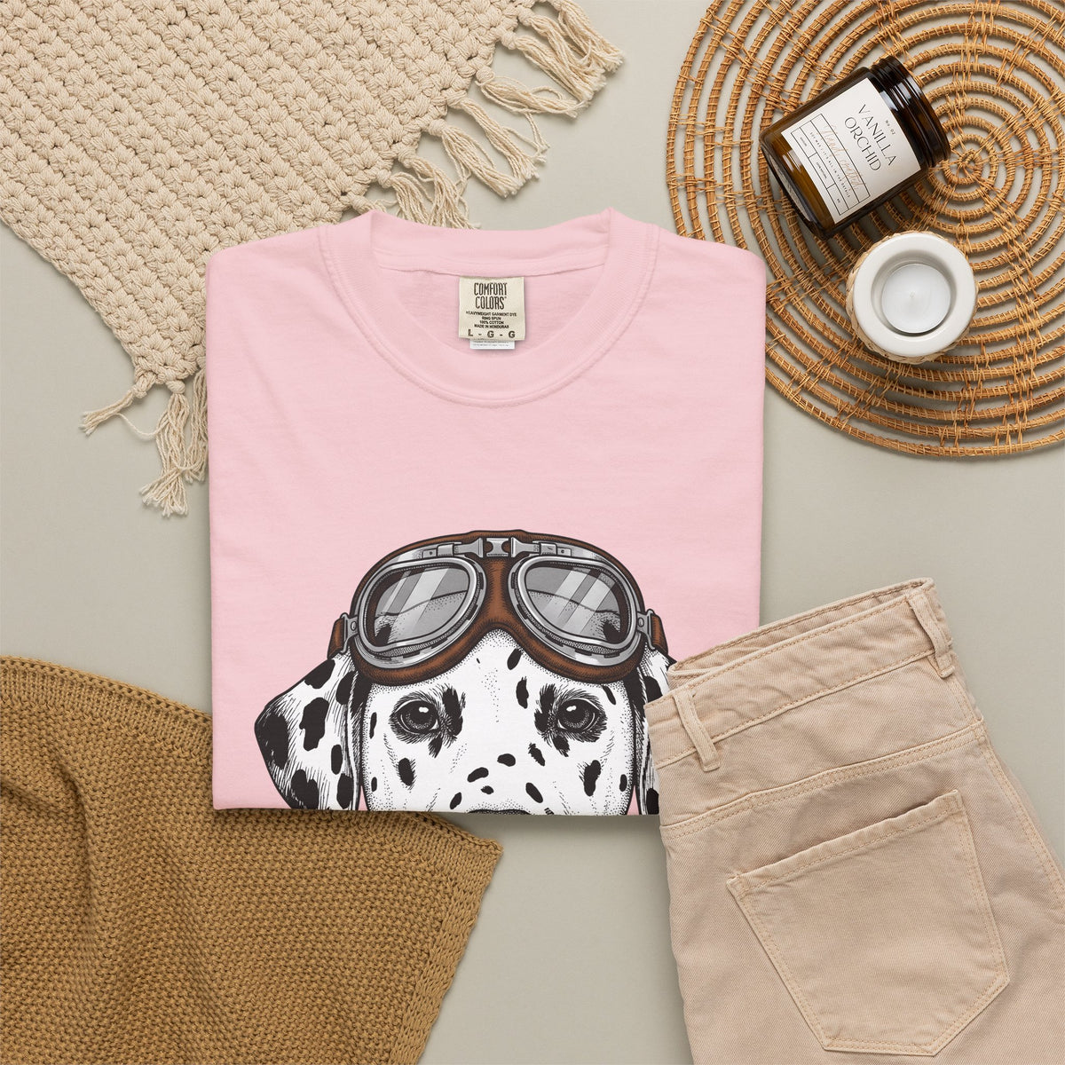 Dalmatian Puppy T-Shirt Dog Pets Gift Women Line Art T-Shirt Puppy T-Shirt Dog Fan Dalmatian T-Shirt Animal Graphic Retro Pilot Goggles T-Shirt
