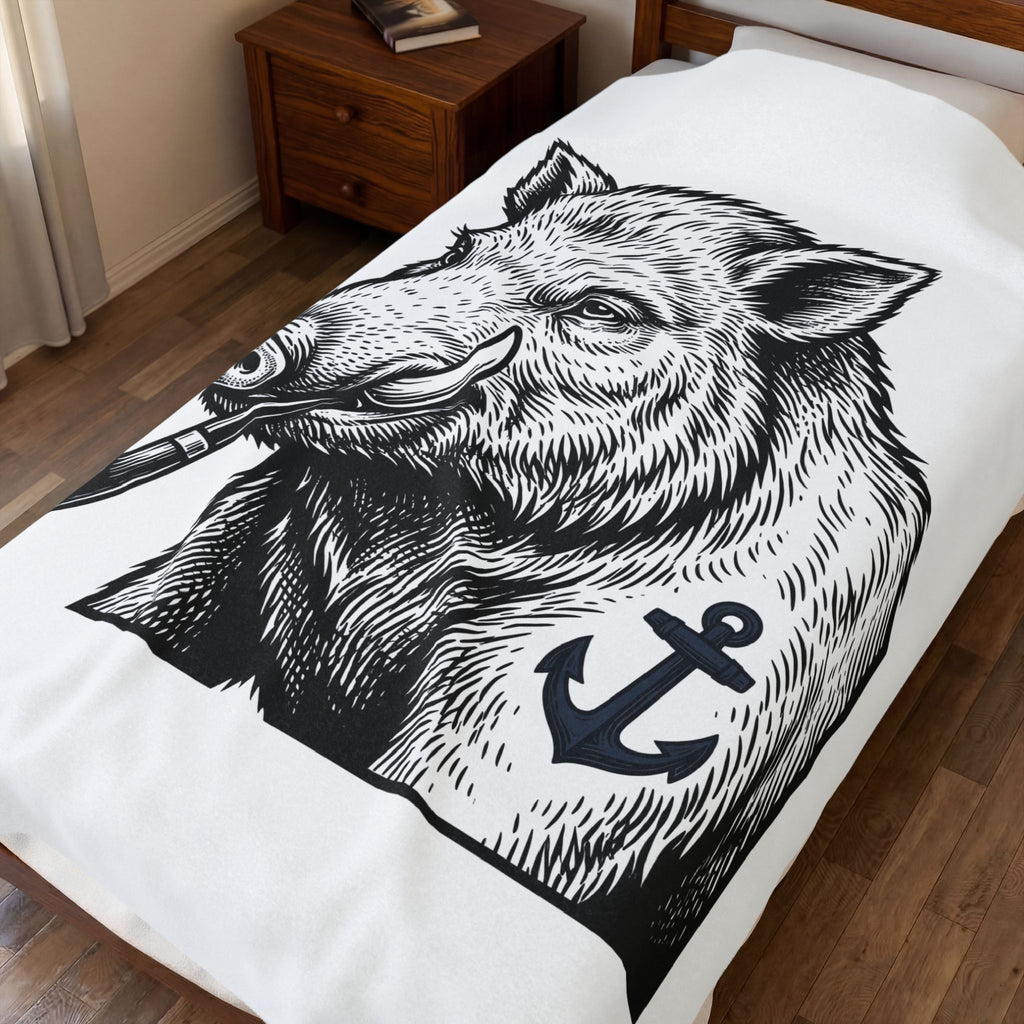 Boar Pipe Blanket Funny Animal Gift Women Woodcut Blanket Smoking Pipe Blanket Humor Fan Print Blanket Wildlife Graphic Vintage Anchor Blanket