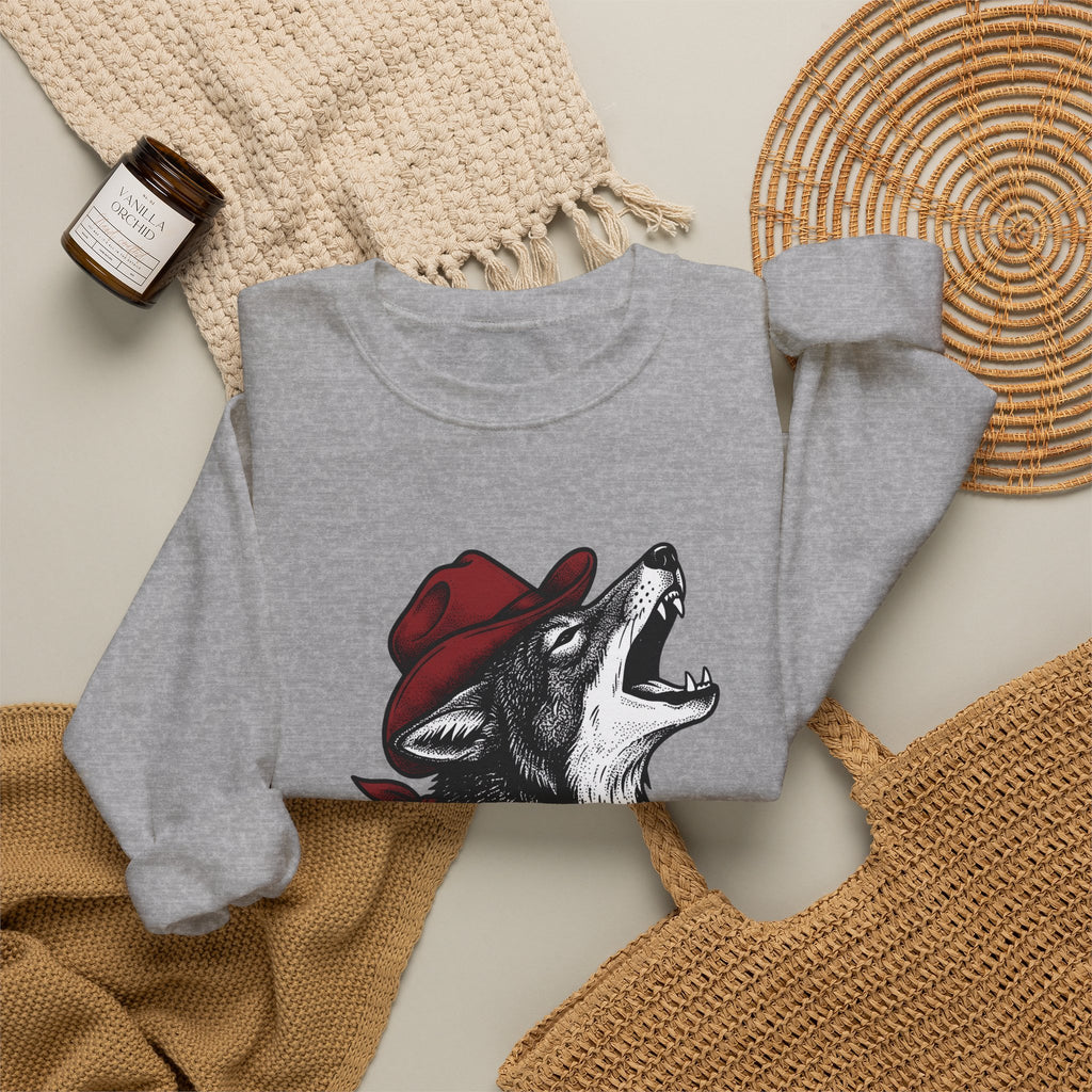 Cowboy Wolf Sweatshirt Cowgirl Western Gift Women Vintage Sweatshirt Werewolf Sweatshirt Cowboy Fan Retro Sweatshirt Rodeo Graphic Hand Drawn Bandana Sweatshirt