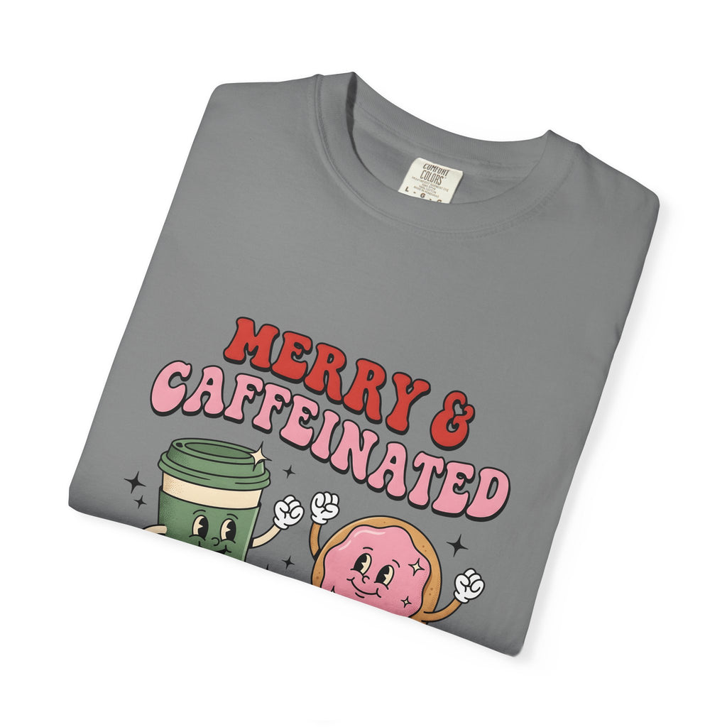 Coffee Cup Donut T-Shirt Christmas Coffee Gift Women Cartoon T-Shirt Donut T-Shirt Xmas Fan Cartoony T-Shirt Coffee Design Retro Stars T-Shirt