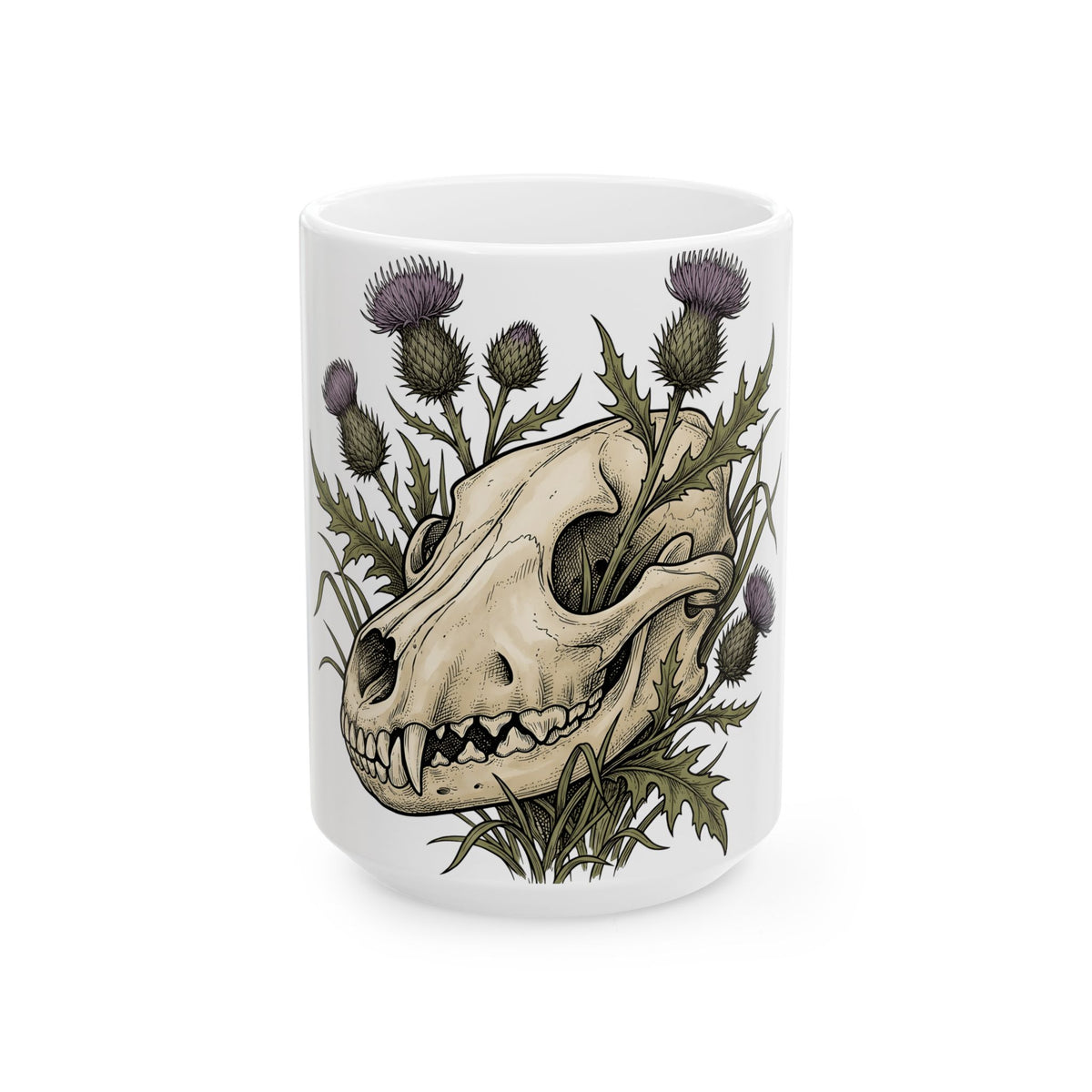 Animal Skull Mug Animals & Flowers Spooky Gift Women Sketch Mug Cranium Mug Wildlife Fan Illustration Graphic Mug Hand Drawn