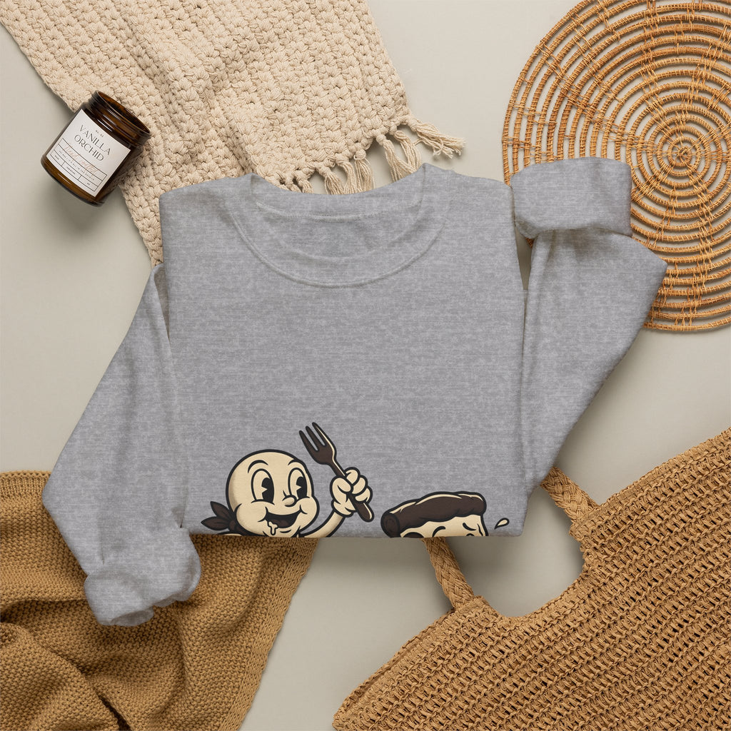 Cartoon Pizza Chase Sweatshirt Funny Meal Gift Women Hand Drawn Sweatshirt Pizza Sweatshirt Humor Fan Doodle Graphic Sweatshirt Line Art Pizza Piece Sweatshirt