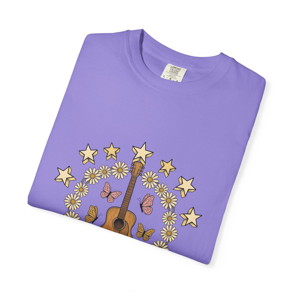 Acoustic Guitar T-Shirt Cowgirl Music Gift Women Boho T-Shirt Guitar T-Shirt Cowboy Fan Boho Chic T-Shirt Melody Graphic Vintage Daisies T-Shirt