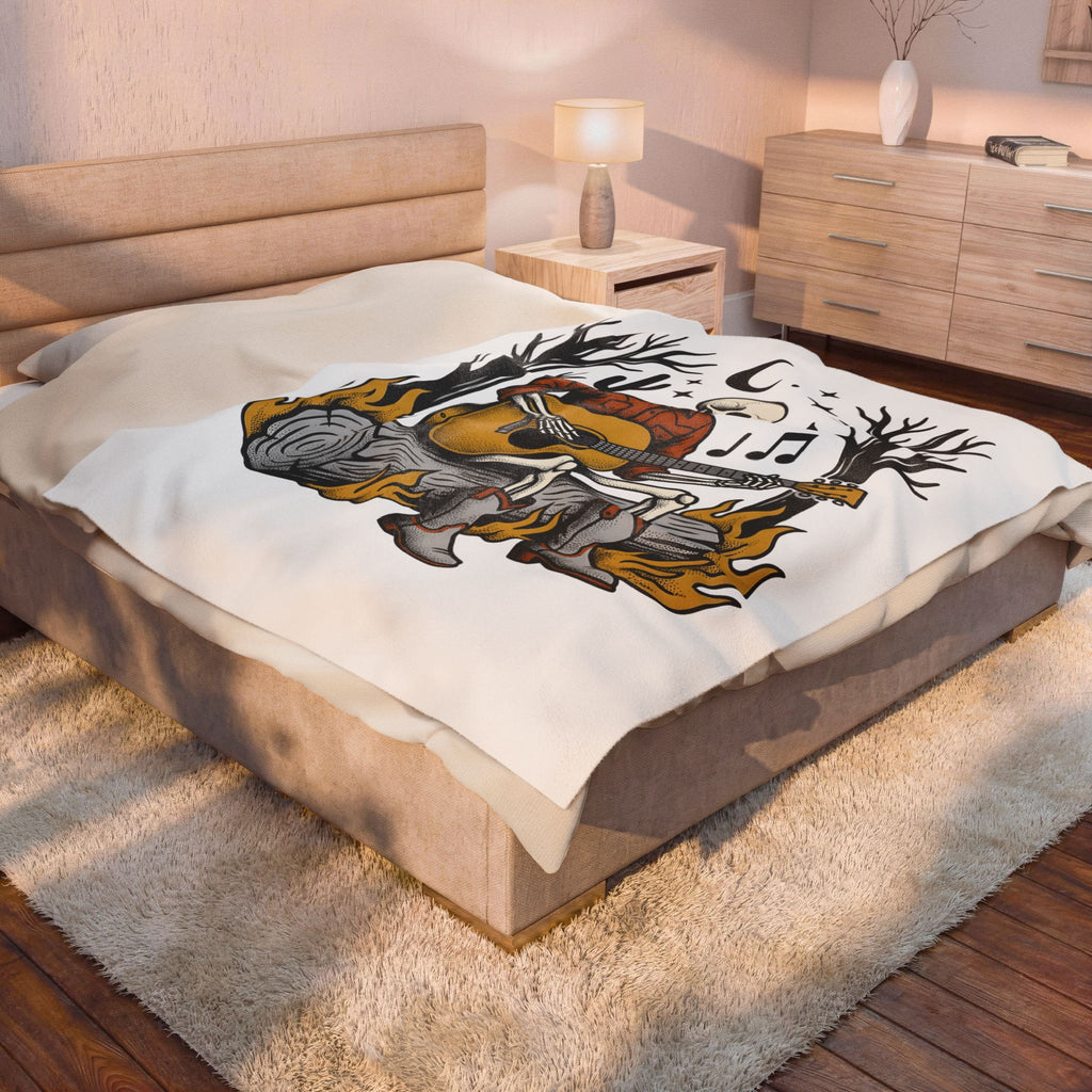 Bony Cowboy Halloween Country Gift Hand Drawn Skeleton Horror Fan Illustrated Country Music Blanket