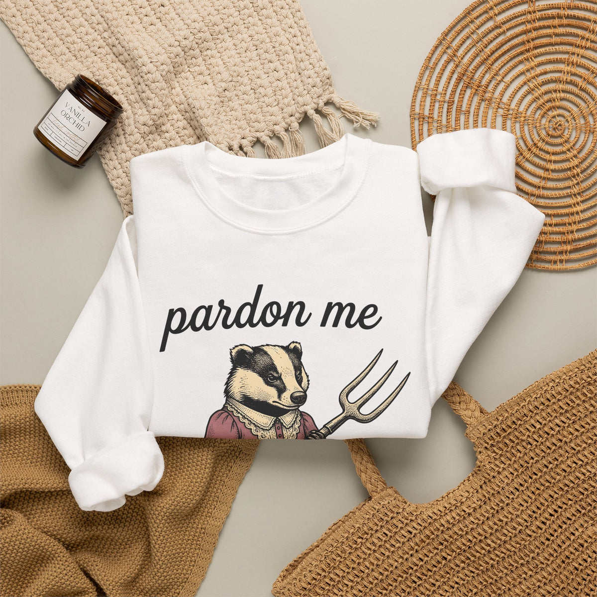 Badger Attire Sweatshirt Funny Critter Gift Women Rustic Sweatshirt Badger Sweatshirt Humor Fan Folk Sweatshirt Animal Graphic Doodle Fork Tool Sweatshirt
