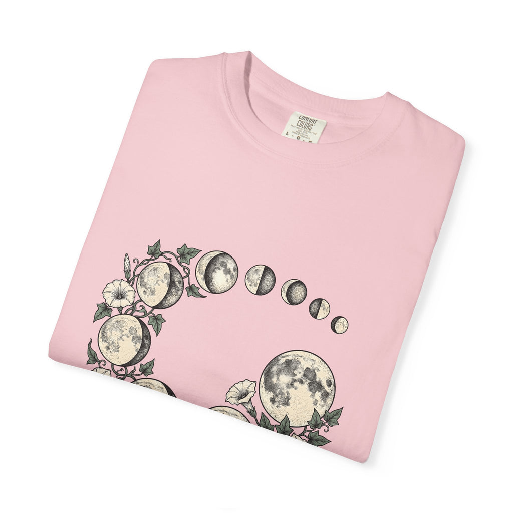 Moon Phases T-Shirt Boho Chic Celestial Gift Women Botanical T-Shirt Lunar Cycle T-Shirt Hippie Fan Floral T-Shirt Astrology Graphic Vintage
