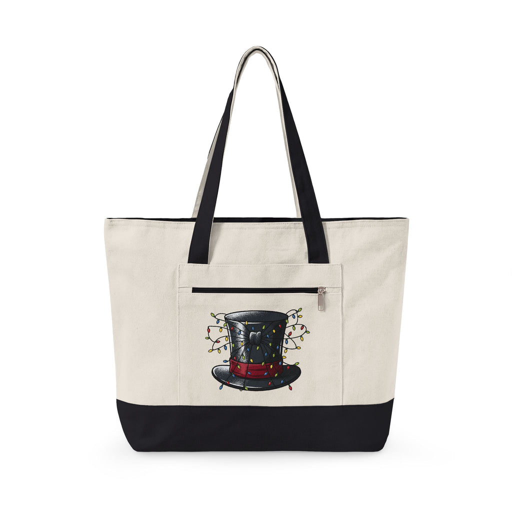 Top Hat Christmas Festive Gift Retro Topper Xmas Fan Vintage Holiday Line Bistro Lights Tote Bag