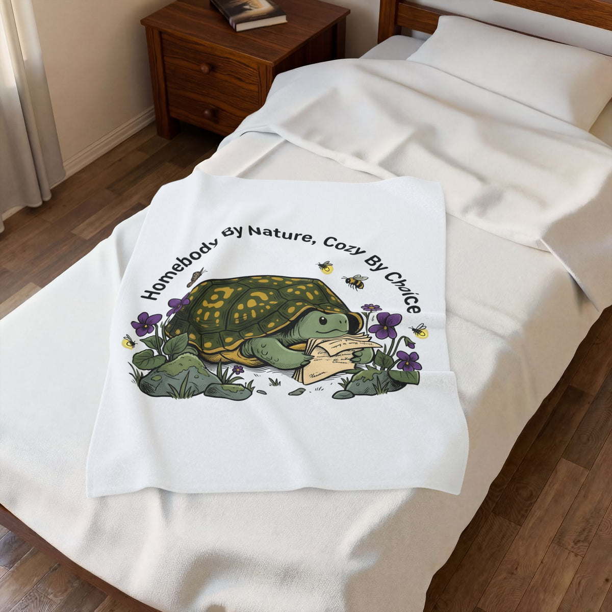Turtle Cozy Blanket Funny Animal Gift Women Whimsical Blanket Turtle Blanket Humor Fan Cartoon Blanket Wildlife Graphic Hand Drawn Flowers Blanket