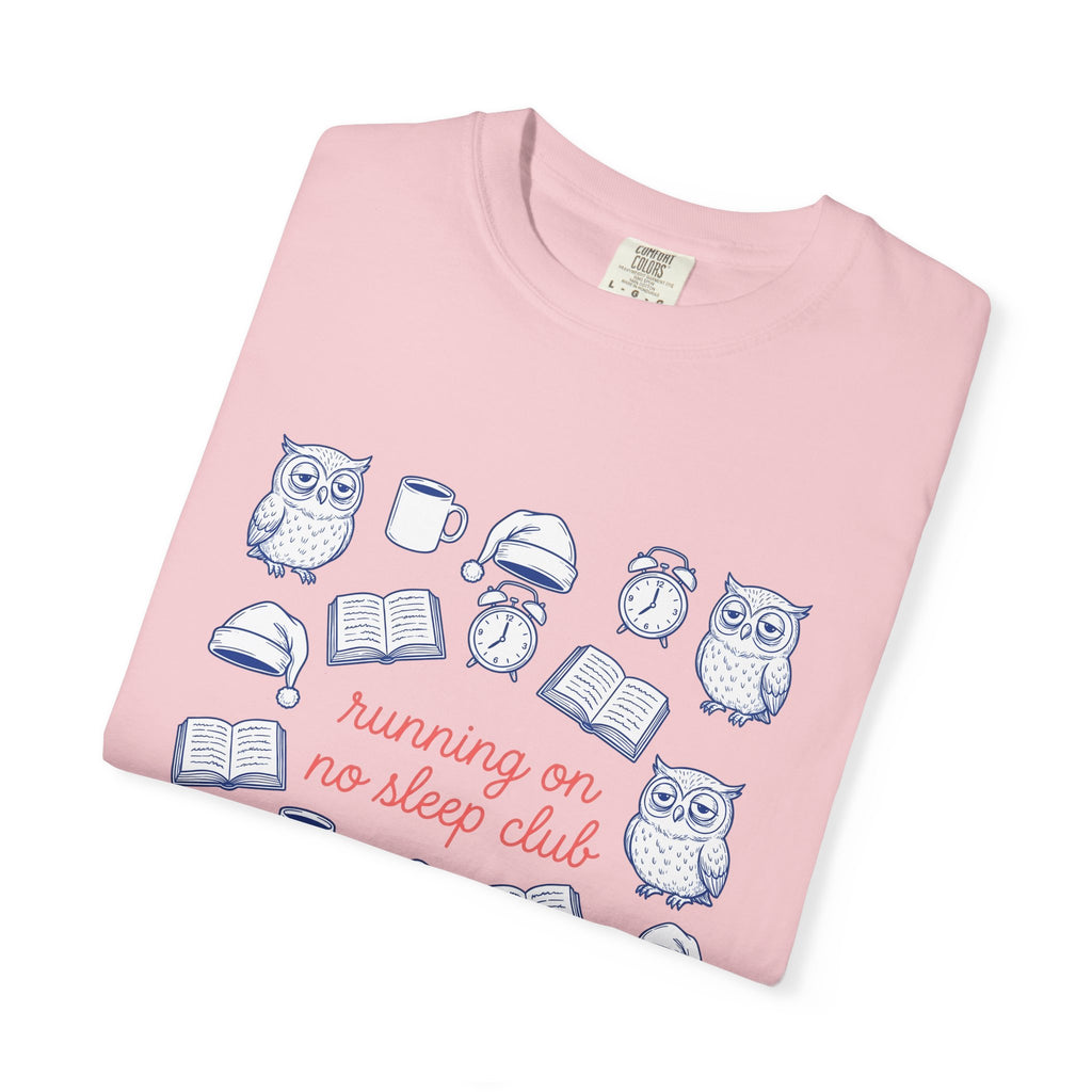 Sleepy Owl T-Shirt Mom Book Gift Women Hand Drawn T-Shirt Owl T-Shirt Mother Fan Owl T-Shirt Bibliophile Graphic Doodle Coffee T-Shirt T-Shirt