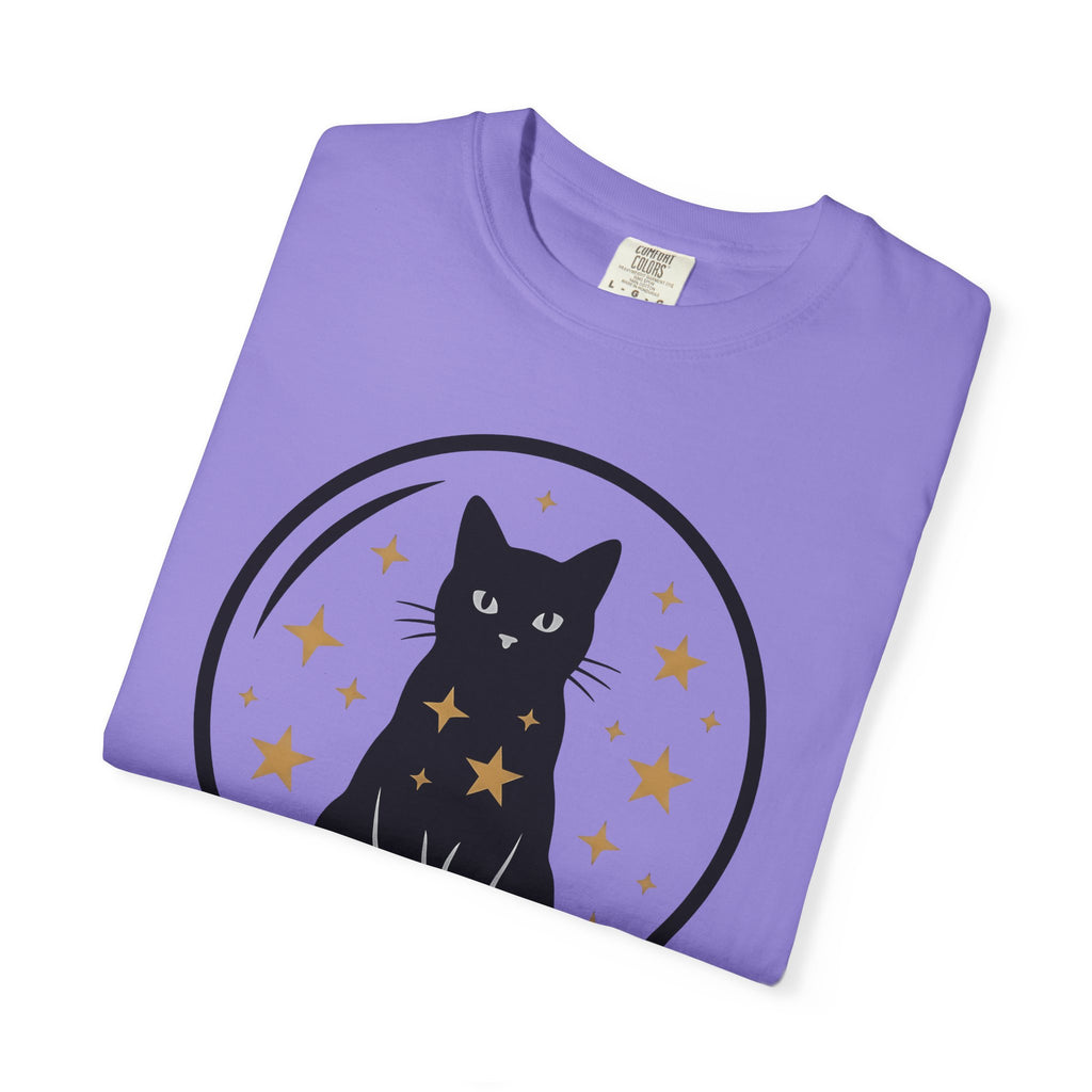 Dark Cat Orb T-Shirt Cat Magic Gift Women Simple T-Shirt Black Cat Ball T-Shirt Cat Fan Feline Graphic T-Shirt Retro Sparkles T-Shirt