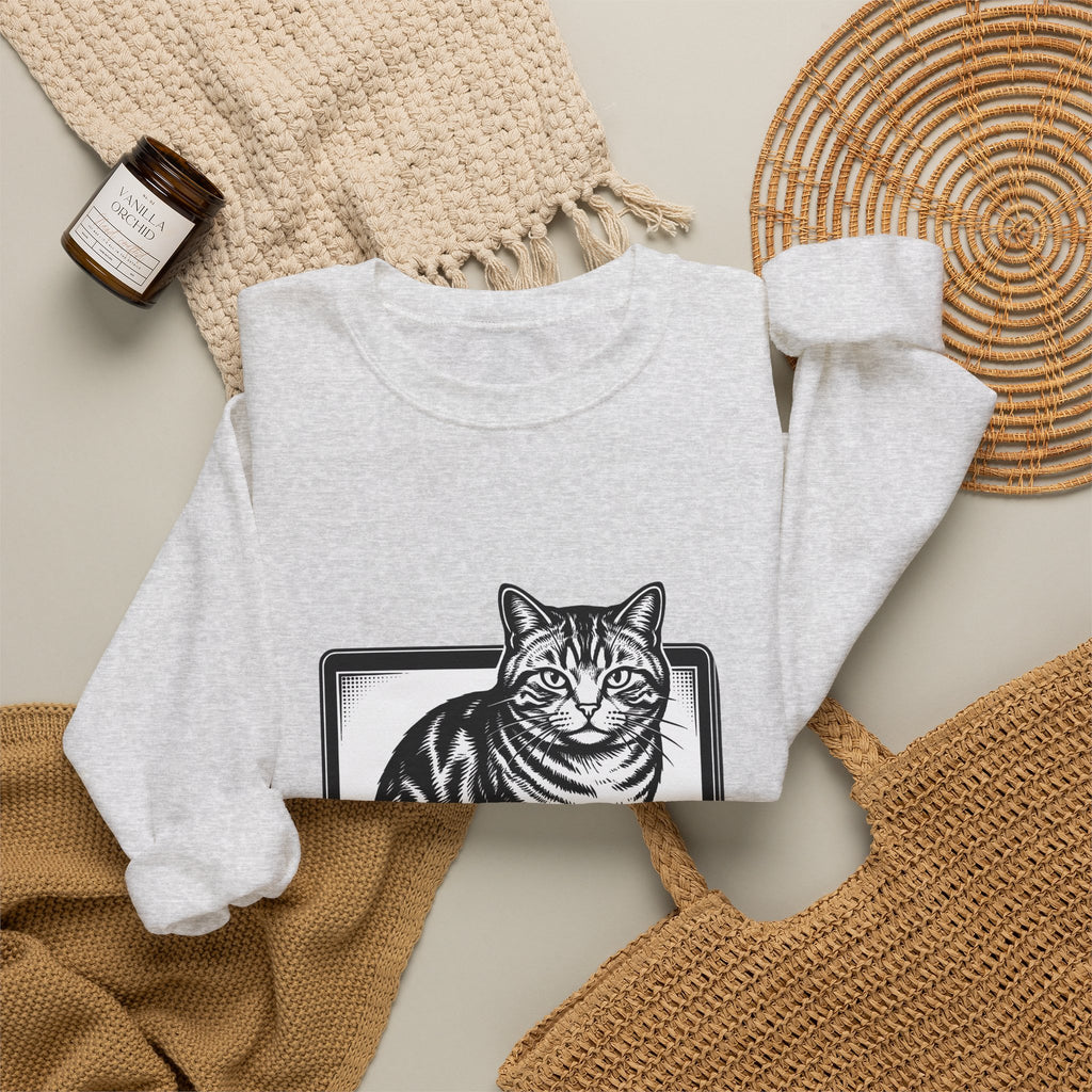 Orange Cat Sweatshirt Cat Gadgets Gift Women Classic Sweatshirt Kitty Sweatshirt Cat Fan Retro Sweatshirt Tech Graphic Doodle Notebook Sweatshirt