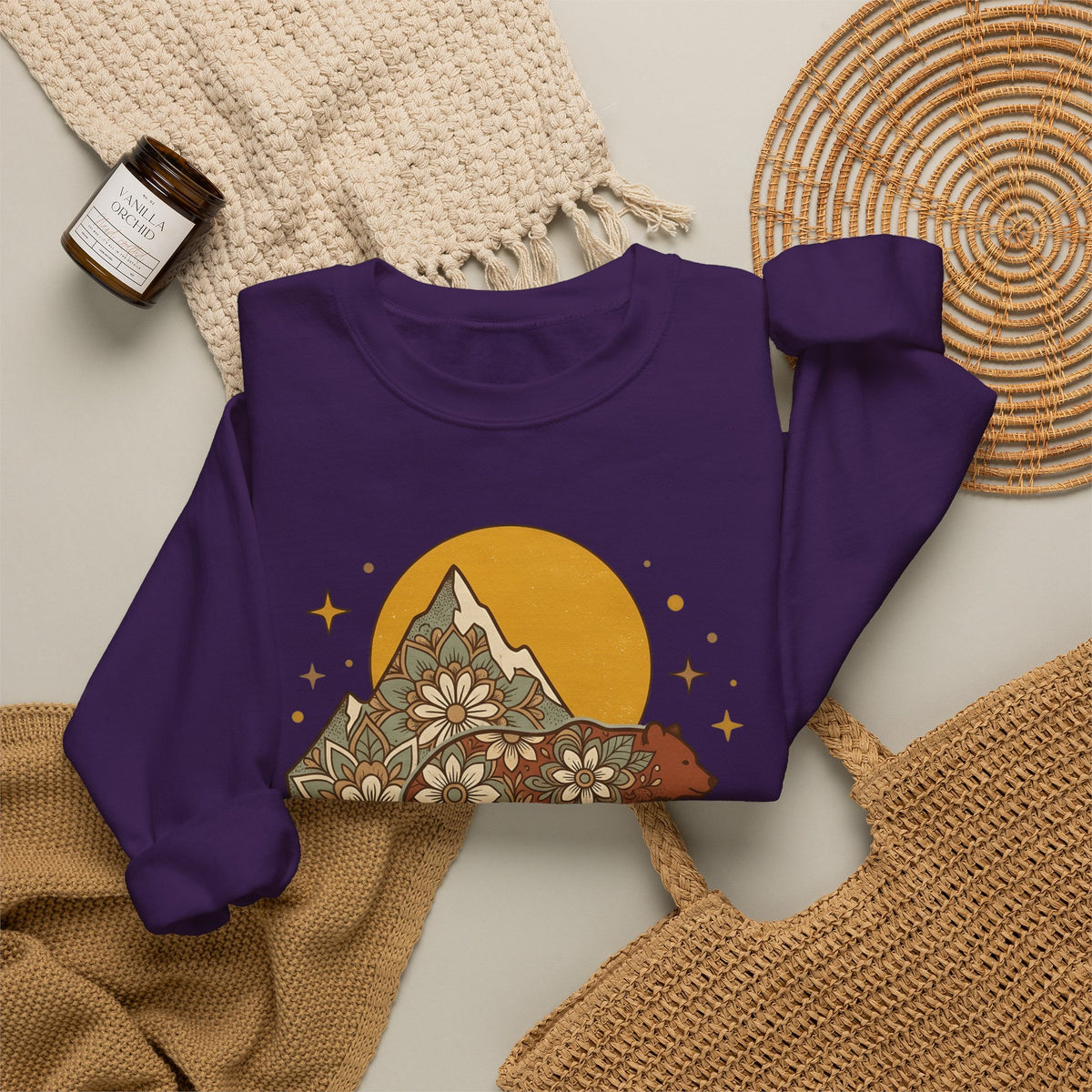 Flower Bear Sweatshirt Boho Chic Outdoors Gift Women Hippie Sweatshirt Teddy Bear Sweatshirt Bohemian Fan Psychedelic Sweatshirt Nature Graphic Retro Hill
