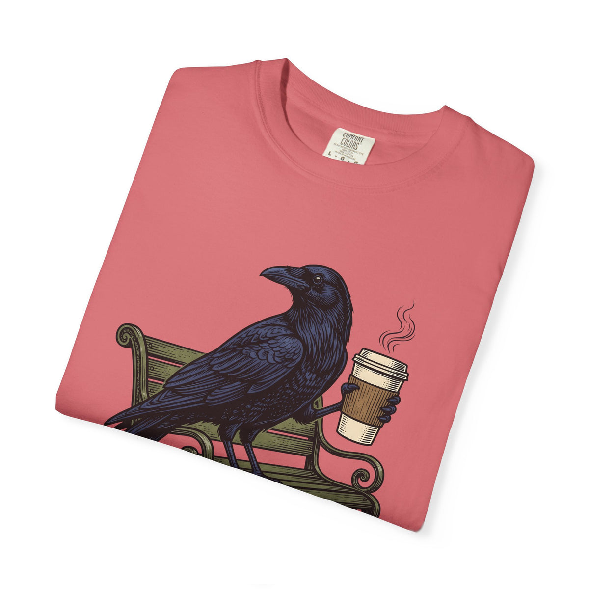 Raven Coffee T-Shirt Coffee Animal Gift Women Vintage T-Shirt Coffee T-Shirt Coffee Fan Retro T-Shirt Wildlife Graphic Hand Drawn Park Bench T-Shirt
