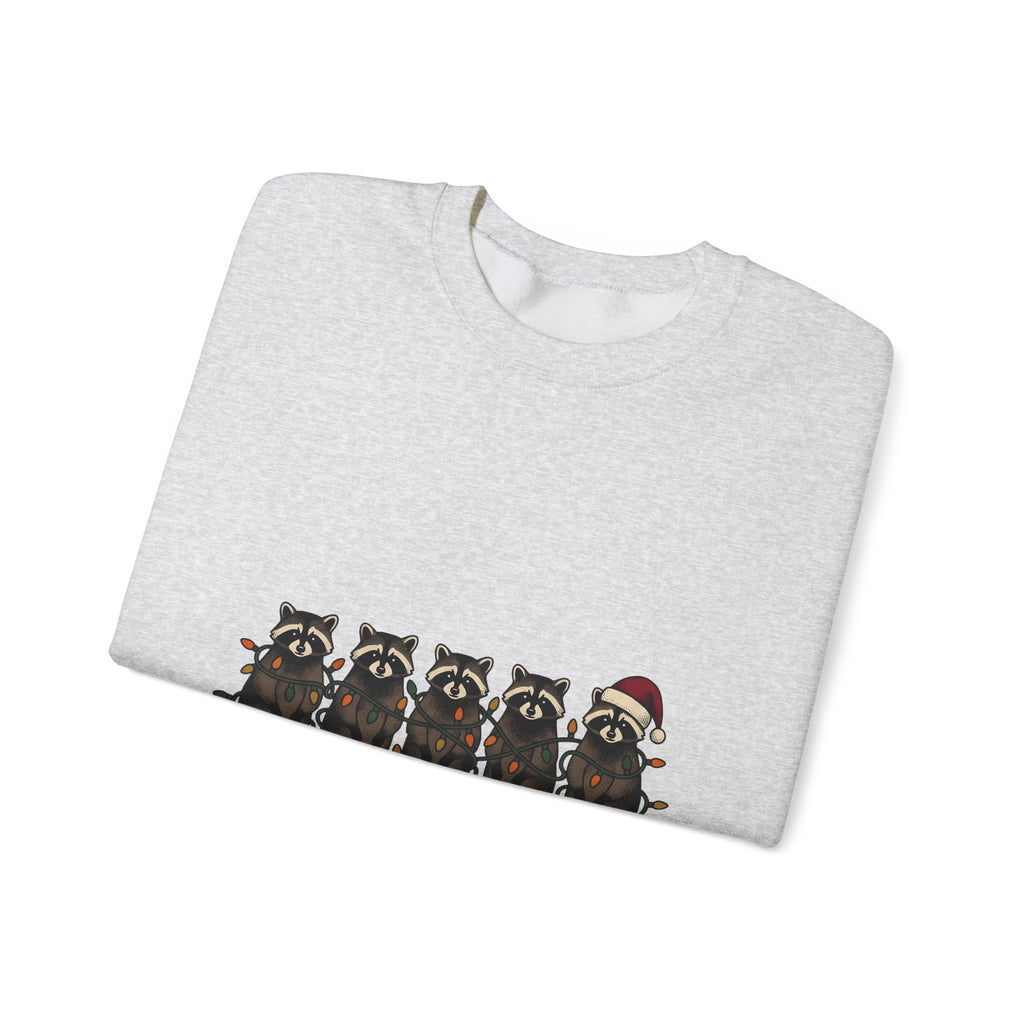 Raccoon Pack Sweatshirt Christmas Wildlife Gift Women Comic Sweatshirt Trash Panda Sweatshirt Xmas Fan Cartoon Sweatshirt Animal Graphic Retro Holiday Lights