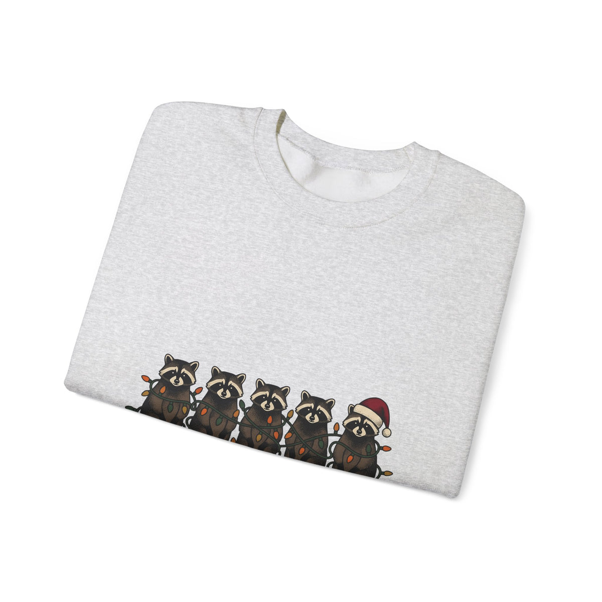Raccoon Pack Sweatshirt Christmas Wildlife Gift Women Comic Sweatshirt Trash Panda Sweatshirt Xmas Fan Cartoon Sweatshirt Animal Graphic Retro Holiday Lights