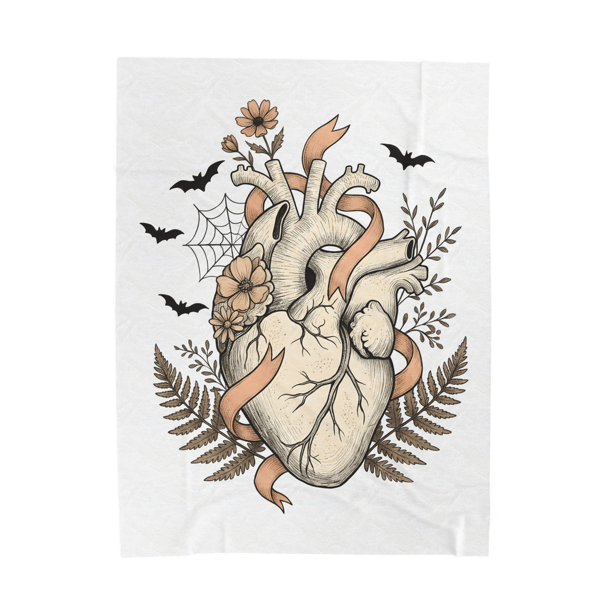 Anatomical Heart Blanket Halloween Gothic Gift Women Tattoo Art Blanket Cardiac Blanket Horror Fan Ink Blanket Dark Graphic Vintage Bats Blanket