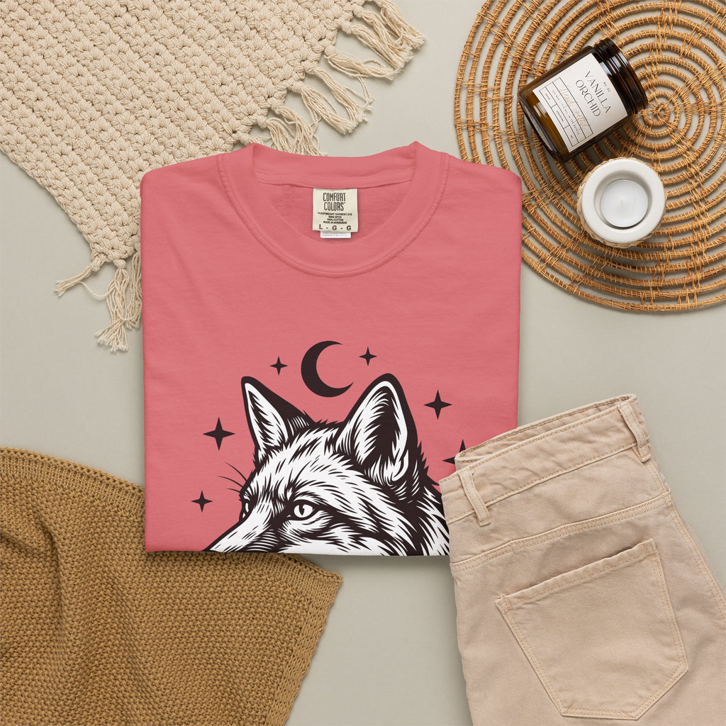 Wolf Portrait T-Shirt Boho Chic Fauna Gift Women Sketch T-Shirt Canine T-Shirt Bohemian Fan Drawing Design Graphic Creature Illustration Graphic