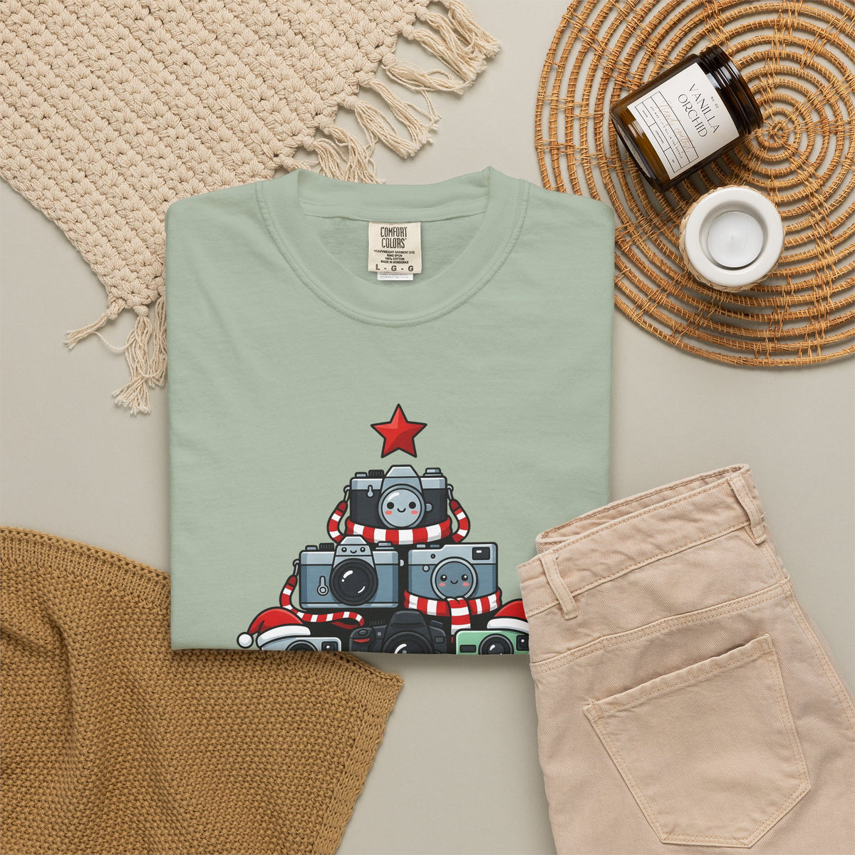 Camera Tree Christmas Photography Gift Kawaii Tree Camera Xmas Enthusiast Cute Photographic T-Shirt