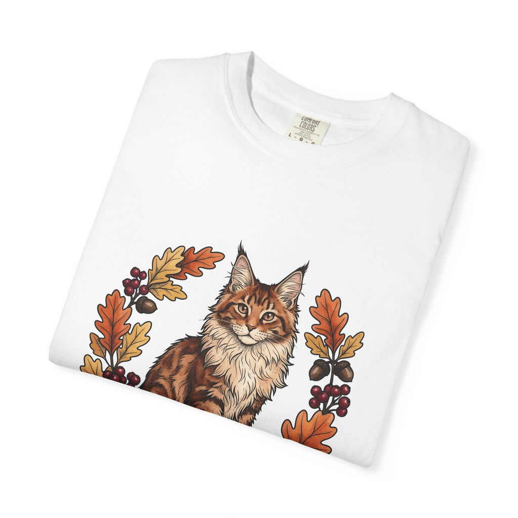 Maine Coon Pet T-Shirt Cat Pumpkin Gift Women Greenery T-Shirt Cat T-Shirt Cat Fan Foliage T-Shirt Gourd Graphic Old-Fashioned Orange Leaves T-Shirt