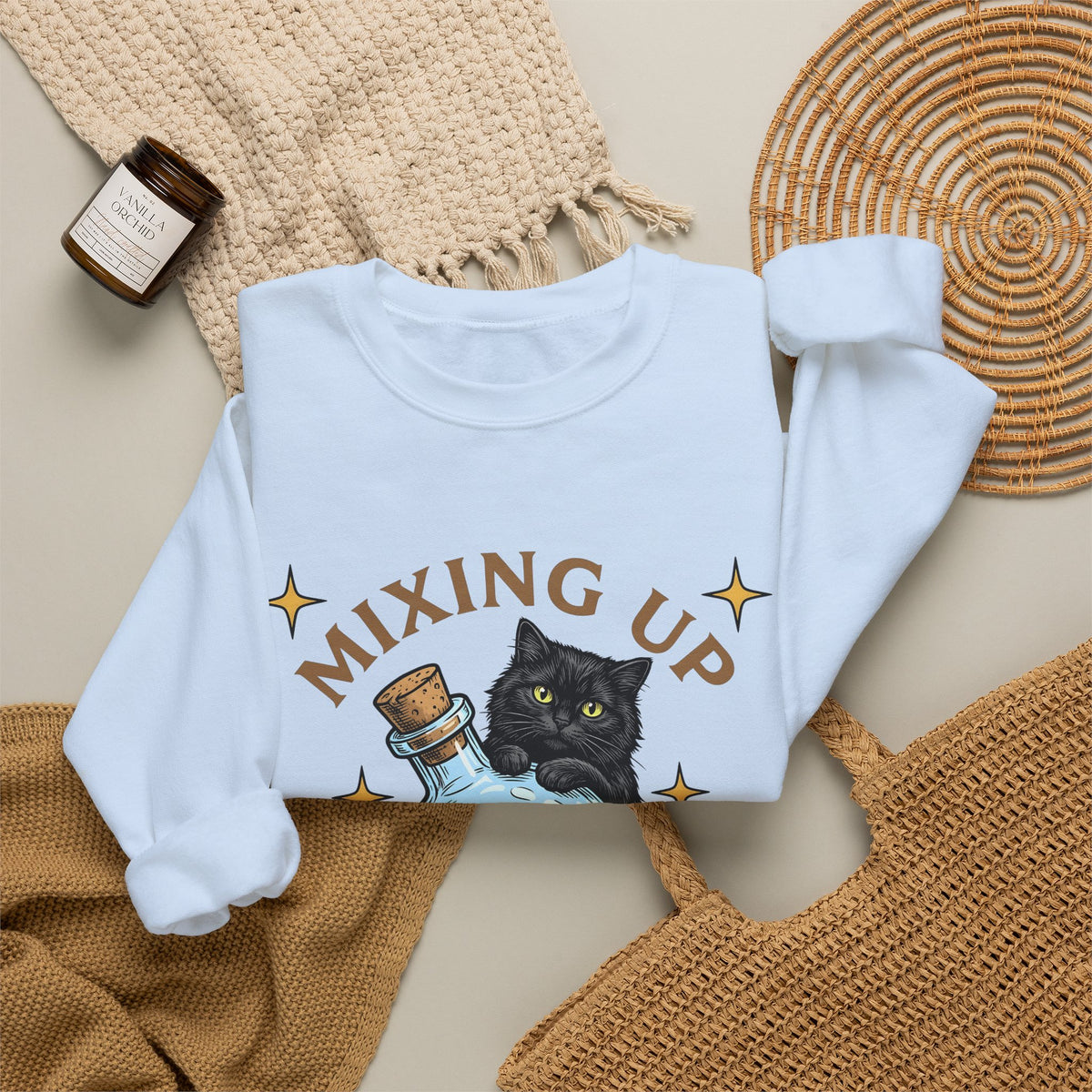 Black Cat Potion Sweatshirt Cat Humor Gift Women Cartoon Sweatshirt Magic Potion Sweatshirt Cat Fan Comic Sweatshirt Funny Graphic Vintage Stars Sweatshirt