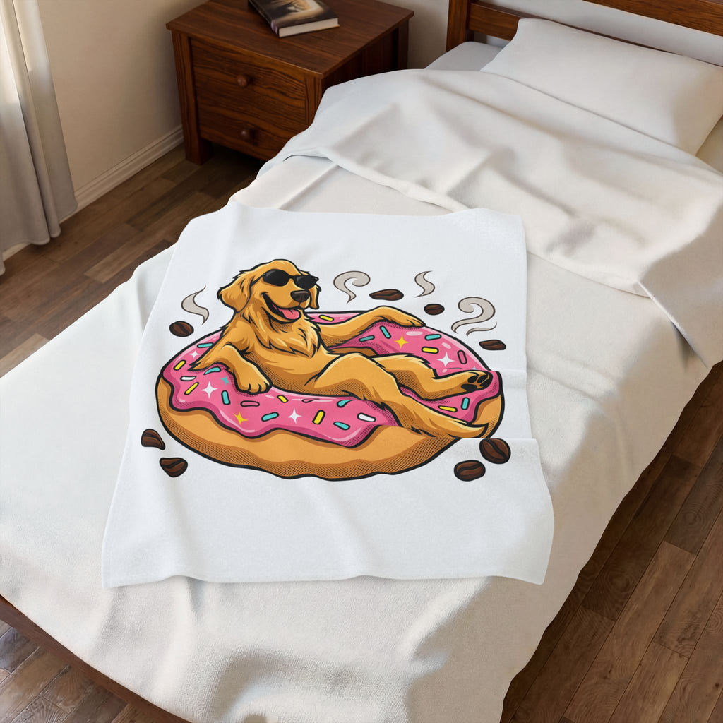 Golden Retriever Doughnut Blanket Dog Morning Meal Gift Women Caricature Blanket Donut Blanket Dog Fan Cartoon Blanket Breakfast Graphic Pop Art