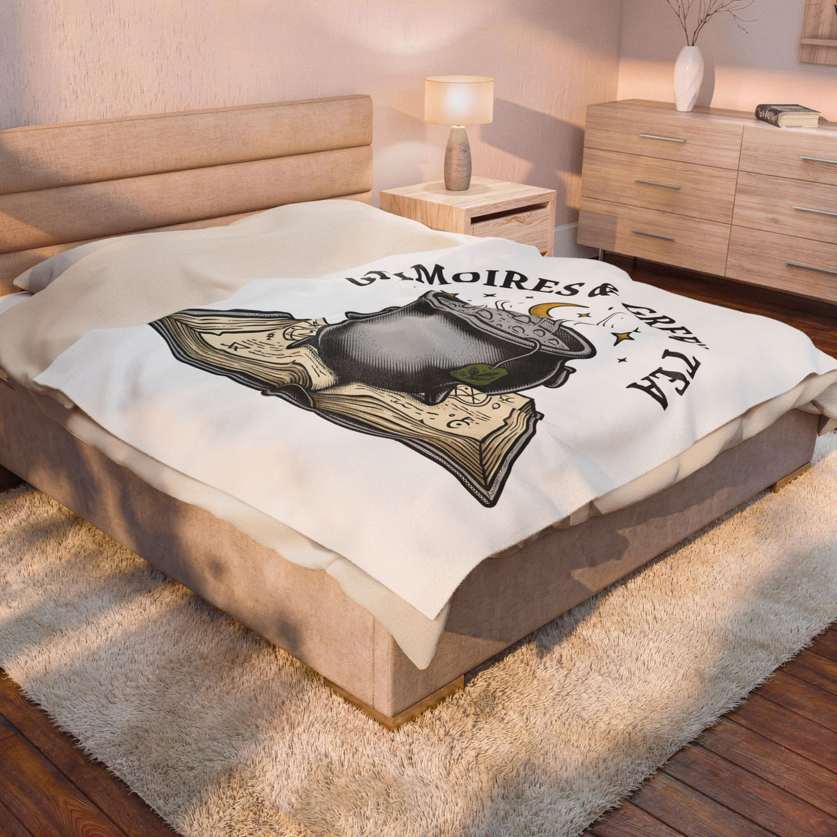 Witch Cauldron Blanket Boho Chic Witchcraft Gift Women Vintage Blanket Cauldron Blanket Bohemian Enthusiast Retro Blanket Occult Graphic Hand Drawn