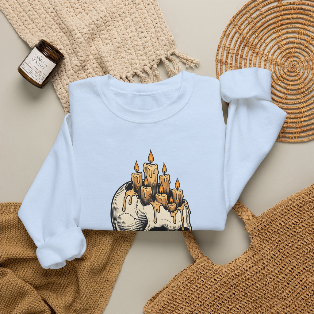 Skull Candles Sweatshirt Gothic Halloween Gift Women Gothic Sweatshirt Candle Sweatshirt Dark Fan Cthulhu Graphic Spooky Sweatshirt Vintage Wax Sweatshirt