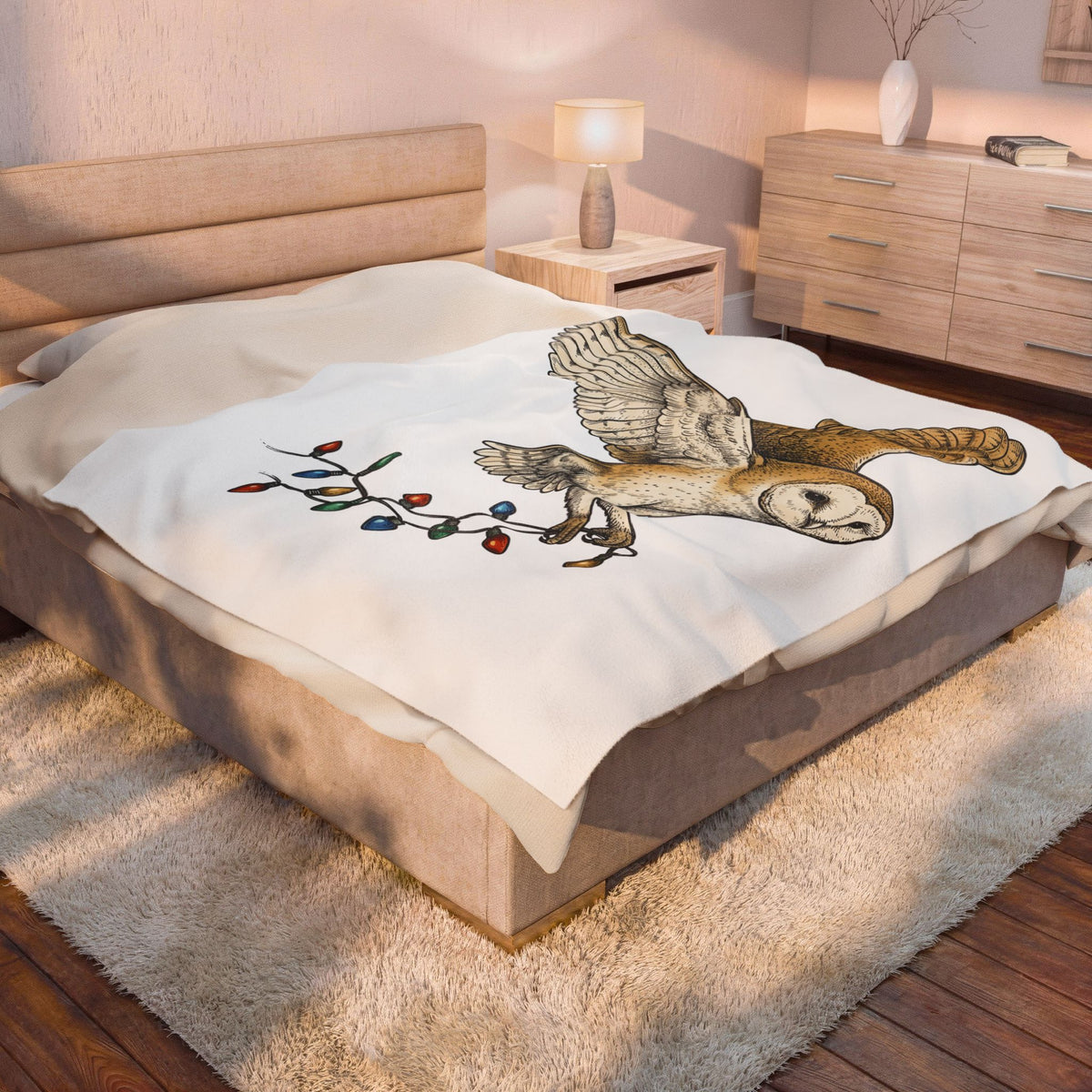 Barn Owl Blanket Christmas Pets Gift Women Cartoon Blanket Owl Blanket Xmas Fan Owl Blanket Animal Graphic Classic Globe Lights Blanket