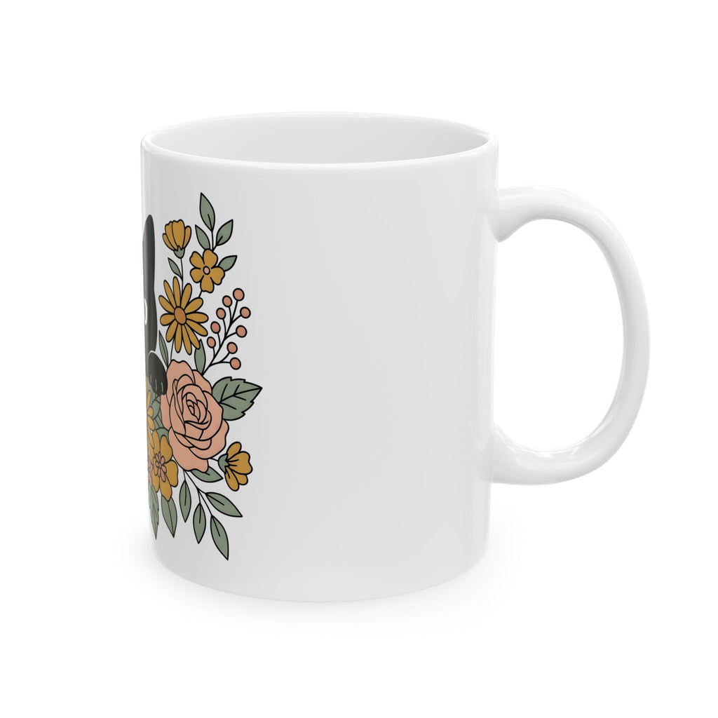 Black Cat Mug Halloween Garden Gift Women Print Art Mug Cat Mug Horror Fan Graphic Mug Yard Graphic Classic Flower Arrangement