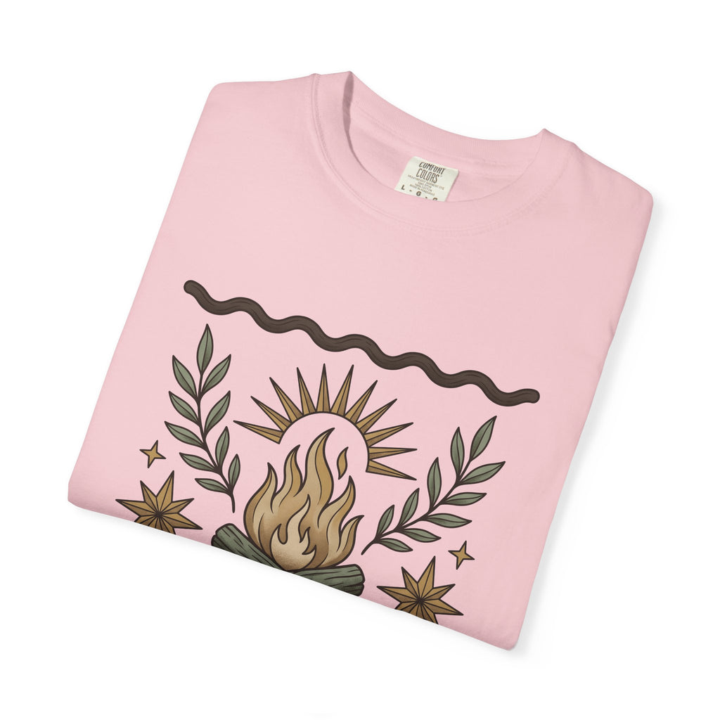 Campfire Art T-Shirt Boho Chic Adventure Gift Women Southwestern T-Shirt Bonfire T-Shirt Bohemian Fan Tribal T-Shirt Explorer Graphic Handmade