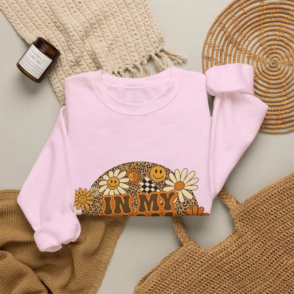 Smiley Flowers Sweatshirt Moms Aesthetic Gift Women Boho Sweatshirt Happy Face Sweatshirt Motherhood Enthusiast Hippie Sweatshirt Visual Design Retro Leopard