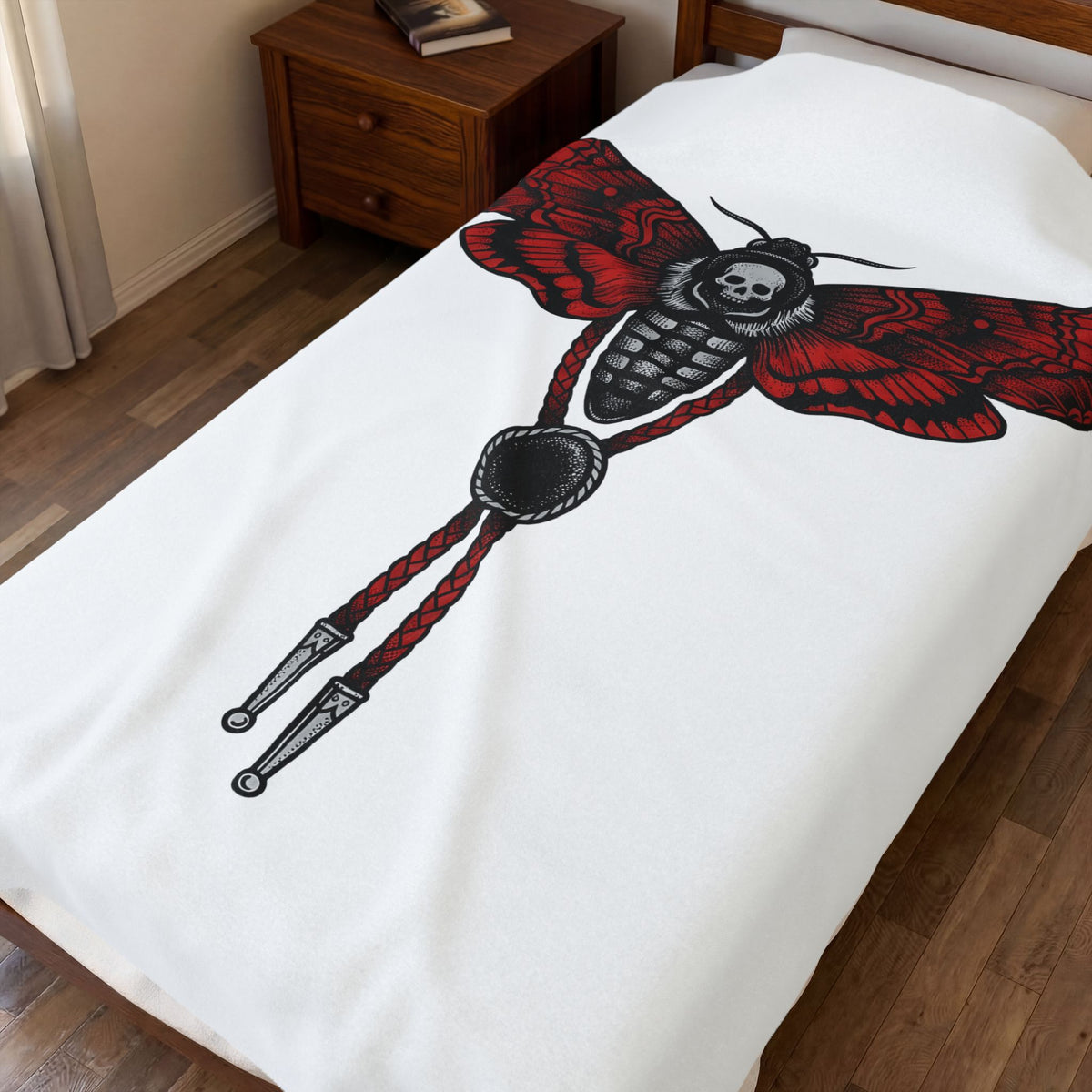 Moth Skull Blanket Cowgirl Cowboy Gift Women Traditional Blanket Insect Blanket Rodeo Fan Classic Blanket Cowboy Graphic Retro Bolo Tie Blanket