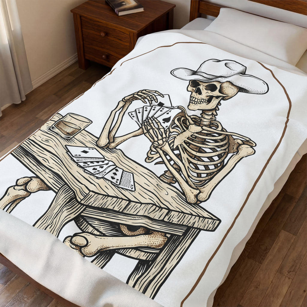 Skeleton Rancher Blanket Halloween Cowboy Gear Gift Women Shabby Chic Blanket Skeleton Blanket Horror Fan Distressed Graphic Blanket Doodle Card