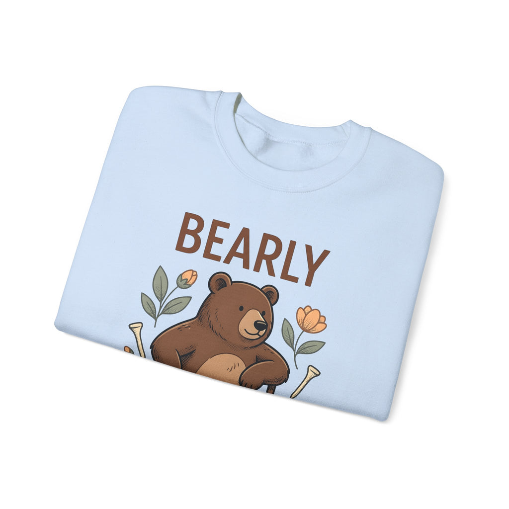 Bear Golf Sweatshirt Golf Wildlife Gift Women Comic Sweatshirt Teddy Sweatshirt Golfer Fan Cartoon Sweatshirt Animal Graphic Retro Floral Sweatshirt