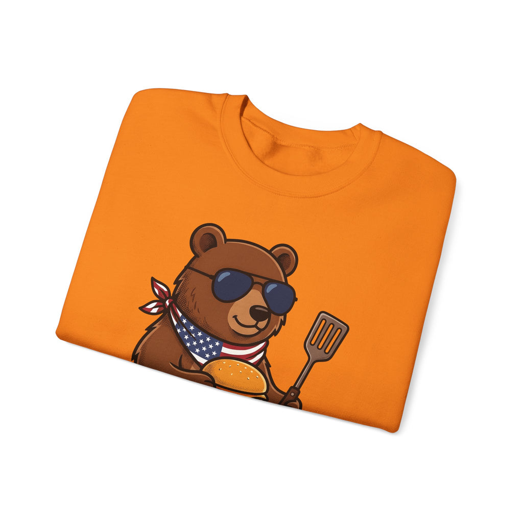 Bear Sandwich Sweatshirt 4th Of July Grilling Gift Women Comic Sweatshirt Sandwich Sweatshirt Independence Fan Cartoon Sweatshirt Barbecue Graphic Vintage