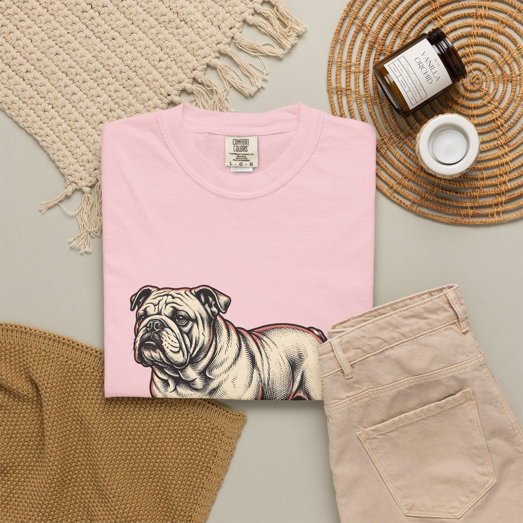Bulldog Dog T-Shirt Dog Pets Gift Women Vintage T-Shirt Bulldog T-Shirt Dog Fan Bulldog T-Shirt Animal Graphic Hand Drawn Grass T-Shirt