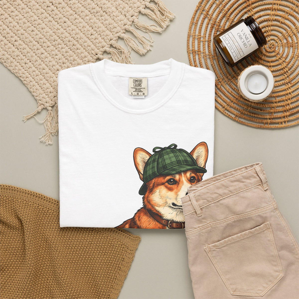 Corgi Puppy Dog Animals Gift Sketch Puppy Dog Fan Canine Doggy Retro Detective Cap T-Shirt