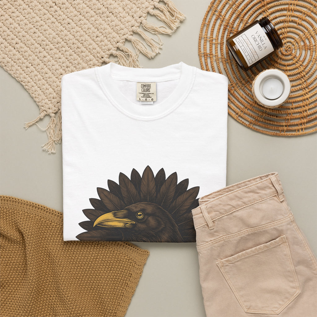Corvid Flower T-Shirt Boho Chic Paranormal Gift Women Tribal T-Shirt Crow T-Shirt Bohemian Fan Ethnic T-Shirt Occult Graphic Antique Wing T-Shirt