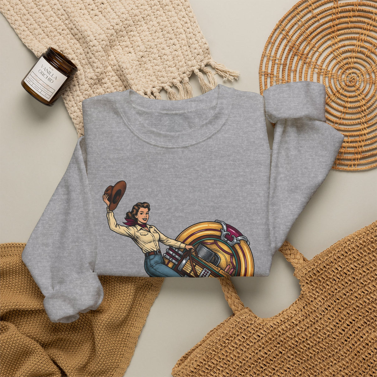Cowgirl Jukebox Sweatshirt Cowgirl Audio Gift Women Farmhouse Sweatshirt Jukebox Sweatshirt Cowgirl Fan Rustic Sweatshirt Sound Graphic Mid Century Cowboy