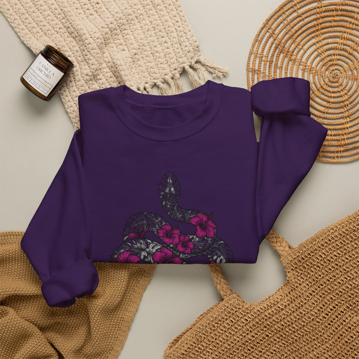 Serpent Flower Sweatshirt Boho Chic Spiritual Gift Women Hippie Sweatshirt Snake Flower Sweatshirt Bohemian Enthusiast Psychedelic Sweatshirt Mystical Graphic