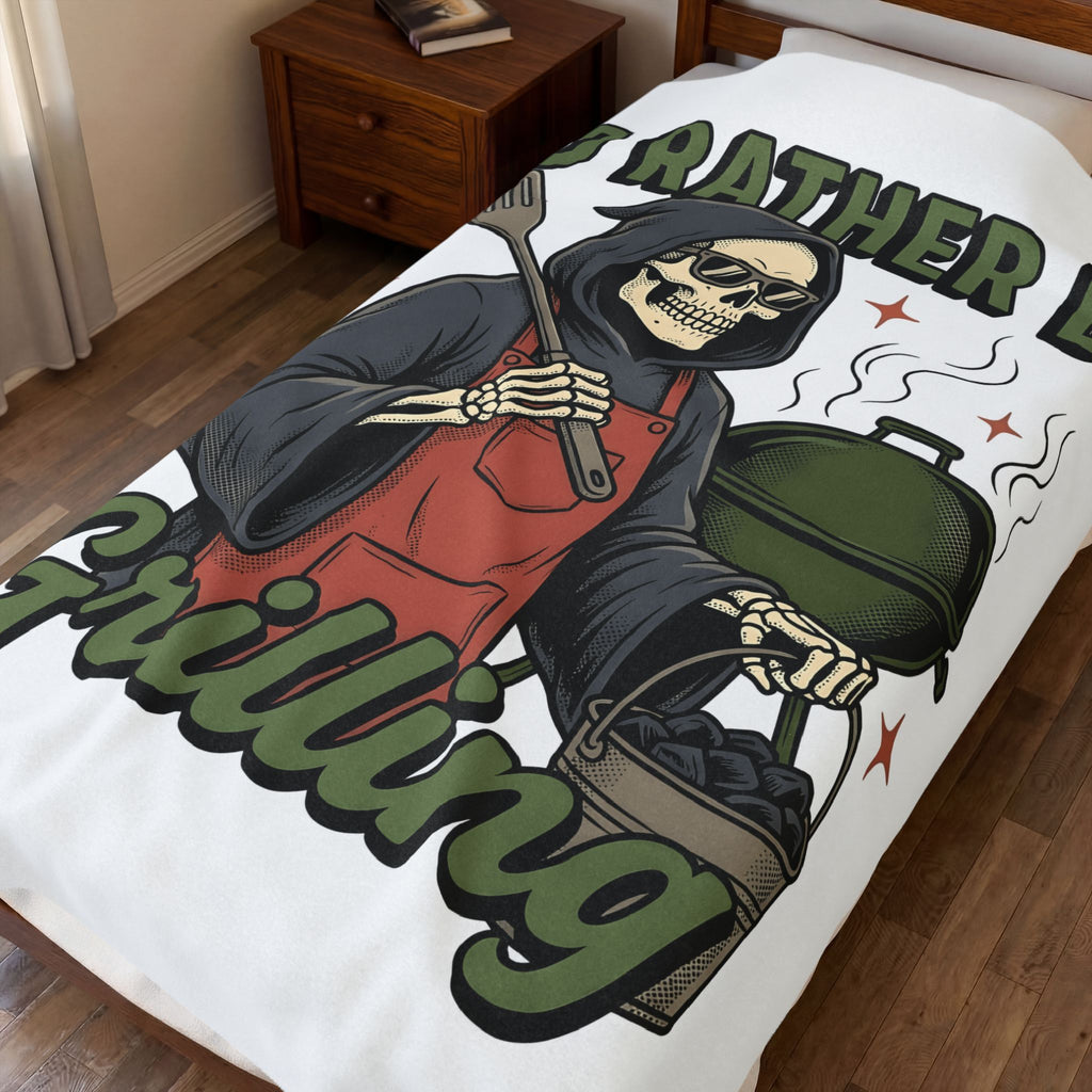 Skull Cook Blanket Grilling Joke Gift Women Comic Blanket Skeleton Blanket Barbecue Fan Cartoon Blanket Pun Graphic Retro Barbeque Blanket
