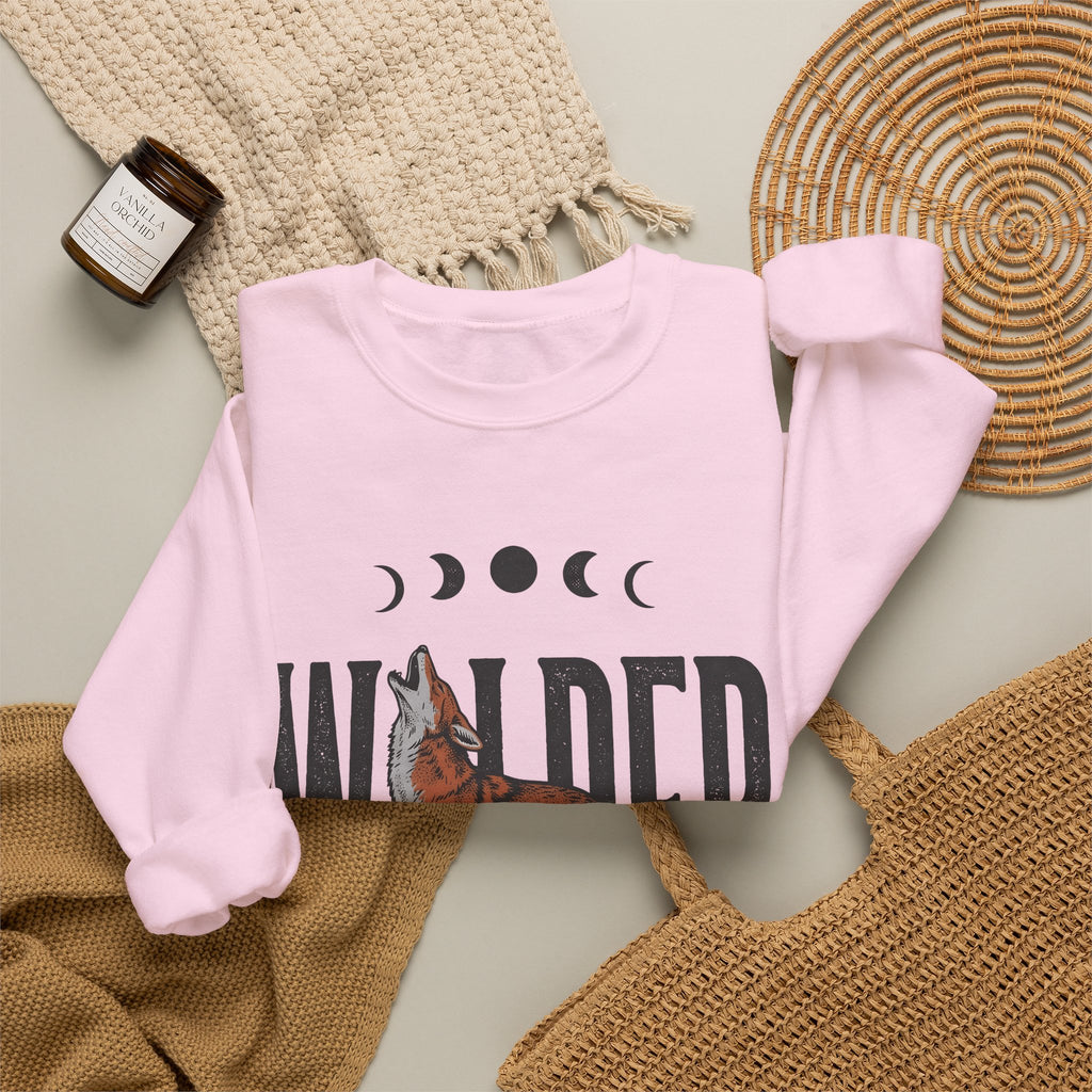 Howling Wolf Sweatshirt Boho Chic Nature Gift Women Vintage Sweatshirt Wolf Sweatshirt Bohemian Fan Retro Sweatshirt Environmental Graphic Hand Drawn Moon