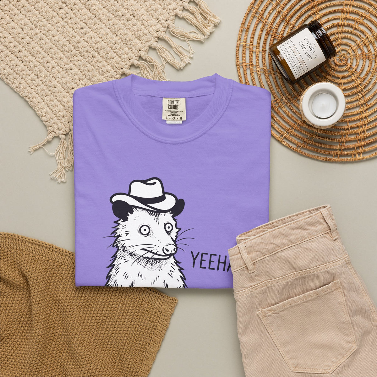 Possum Western Hat T-Shirt Cowgirl Pet Gift Women Line Art T-Shirt Opossum T-Shirt Cowboy Fan Animal Illustration Graphic Hand Drawn Western Hat