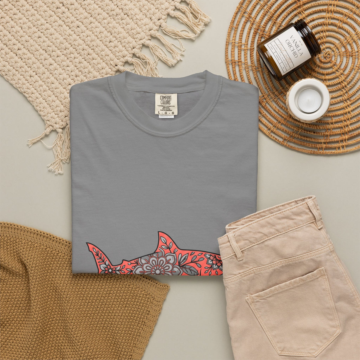 Tropical Shark T-Shirt Boho Chic Aquatic Gift Women Ethnic T-Shirt Shark T-Shirt Bohemian Fan Tribal T-Shirt Marine Graphic Ink Ornament T-Shirt