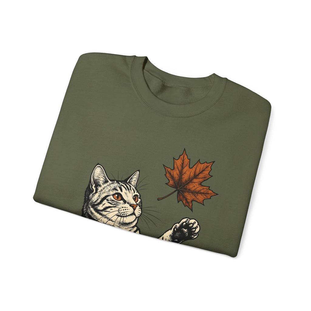 Tabby Cat Sweatshirt Cat Autumn Gift Women Vintage Sweatshirt Kitty Sweatshirt Feline Fan Retro Sweatshirt Fall Graphic Hand Drawn Maple Leaf Sweatshirt