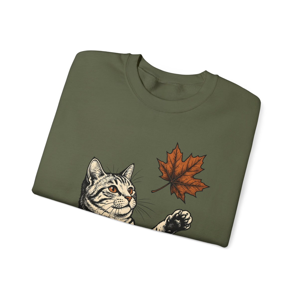 Tabby Cat Sweatshirt Cat Autumn Gift Women Vintage Sweatshirt Kitty Sweatshirt Feline Fan Retro Sweatshirt Fall Graphic Hand Drawn Maple Leaf Sweatshirt