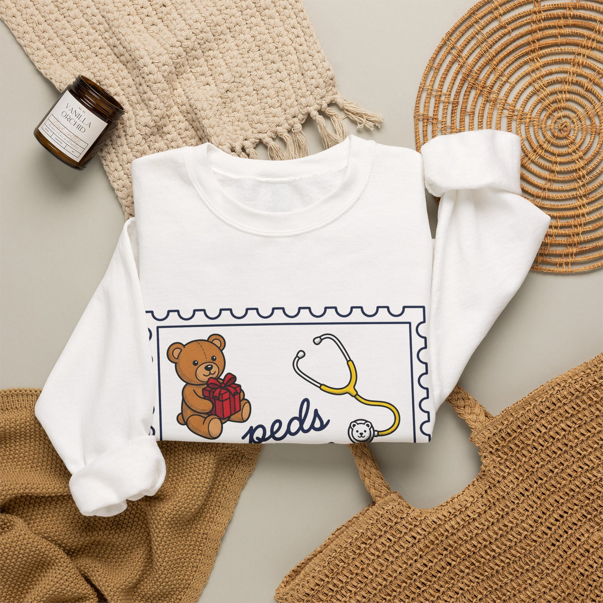 Teddy Bear Sweatshirt Nurse Christmas Gift Women Cartoon Sweatshirt Teddy Sweatshirt Healthcare Enthusiast Comic Sweatshirt Winter Graphic Retro Stethoscope