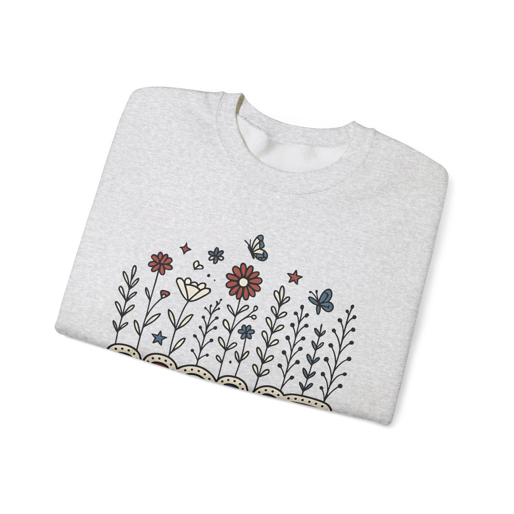 Floral Home Graphic Sweatshirt America Patriotic Gift Women Boho Sweatshirt Home Decor Sweatshirt American Fan Bohemian Sweatshirt Star Graphic Retro Butterfly