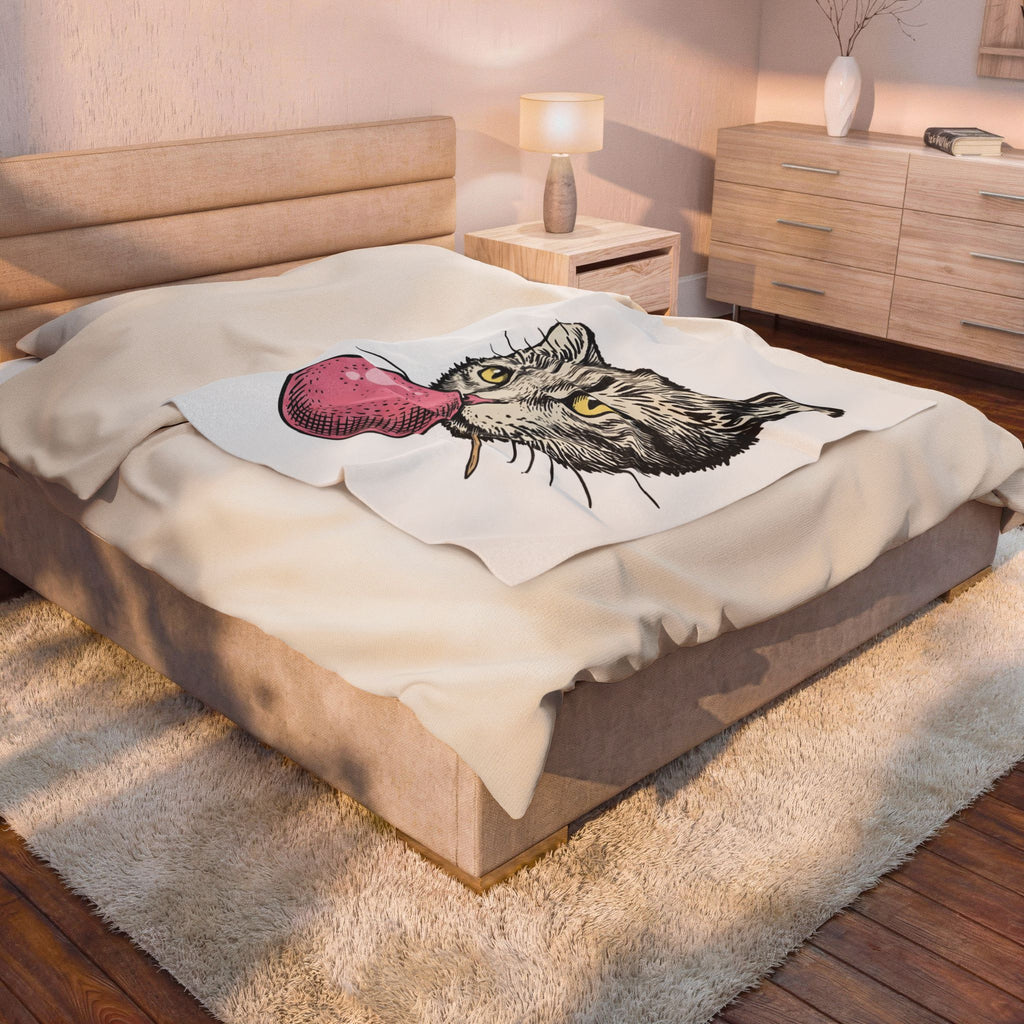 Cat Face Blanket Cat Jokes Gift Women Sketch Blanket Kitten Blanket Feline Fan Drawing Graphic Retro Chewing Gum Blanket