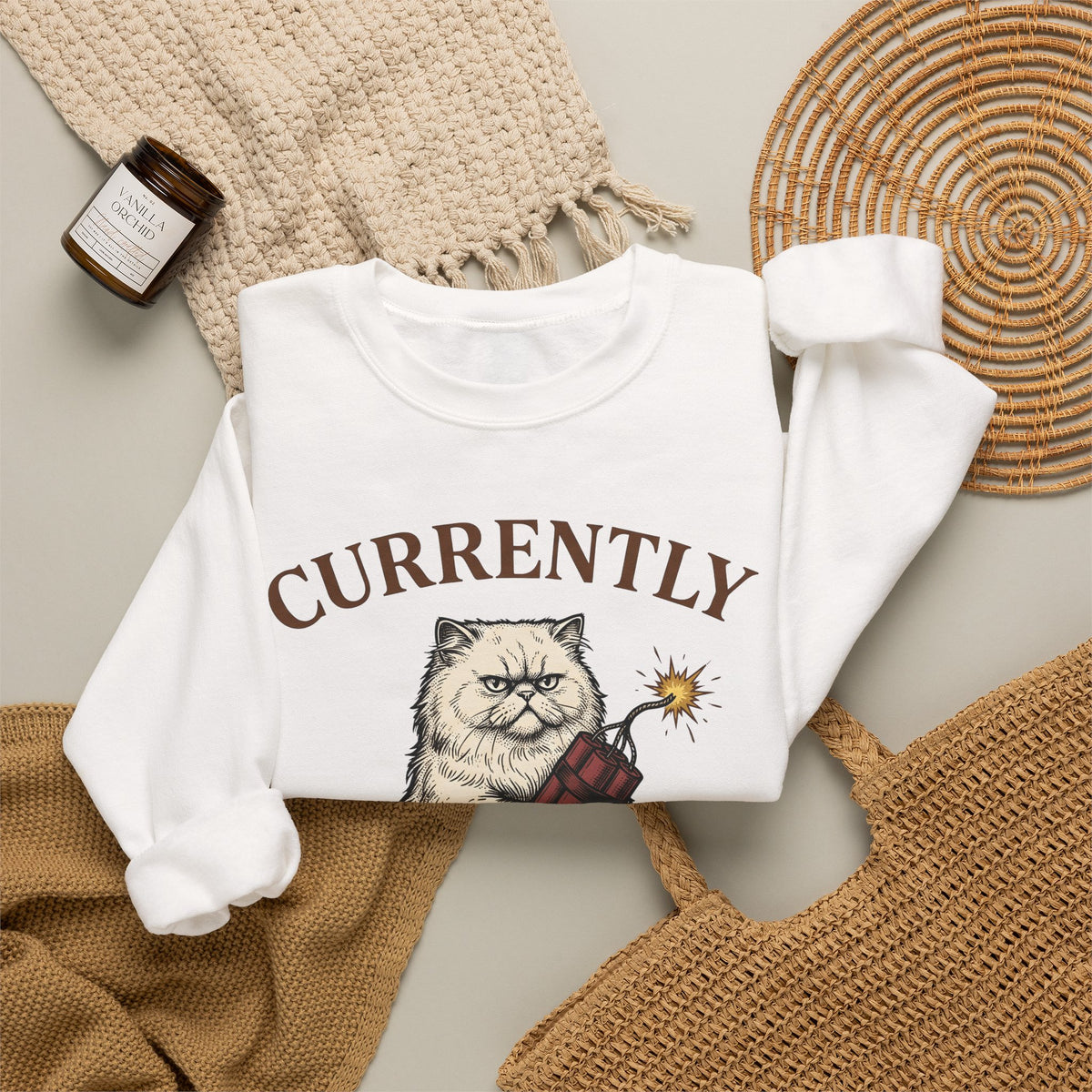 Upset Cat Sweatshirt Funny Wildlife Gift Women Old School Sweatshirt Angry Cat Sweatshirt Humor Fan Vintage Sweatshirt Animal Graphic Doodle Explosion Sweatshirt